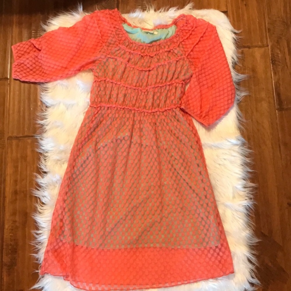 Umgee NWOT Coral/Blue Lace Dress Medium